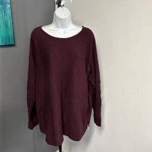 Michael Kors Women's XL Maroon Waffle‎ Knit Pullover Top Gold Logo Zipper Hem